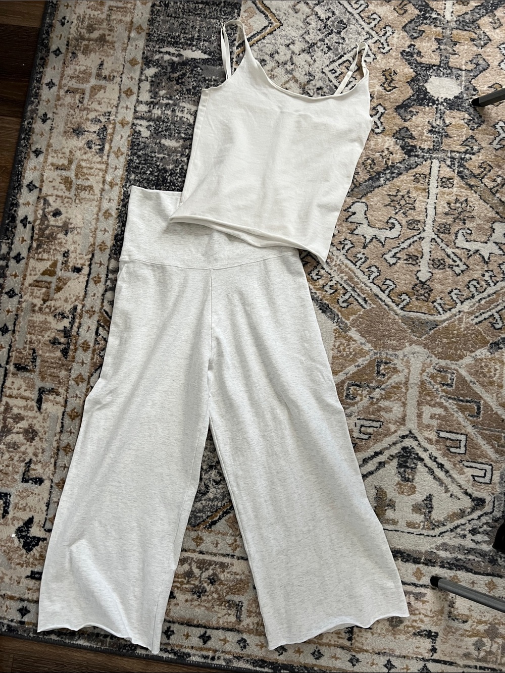 Small XS John Galt Heather Gray Wide-Leg Gaucho Style Knit Pants Tank Top Cami